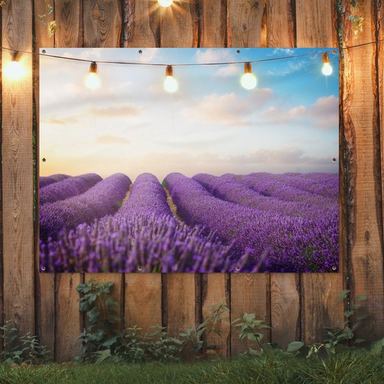 Tableau jardin - Jardin - Lavande - Ciel - Nuages - 160x120 cm - Tableau jardin - Toile jardin - Affiche extérieure
