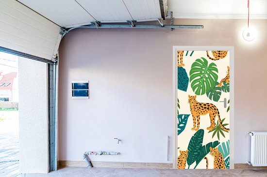Sticker de porte Jungle - Léopard - Plantes - Motif - Meiden - Garçons - 90x205 cm - Poster de porte