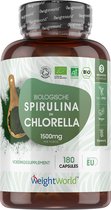 Gélules de Spiruline et Chlorella Bio WeightWorld - 1500 mg - Poudre 100% pure d'algues - 180 gélules pour 3 mois