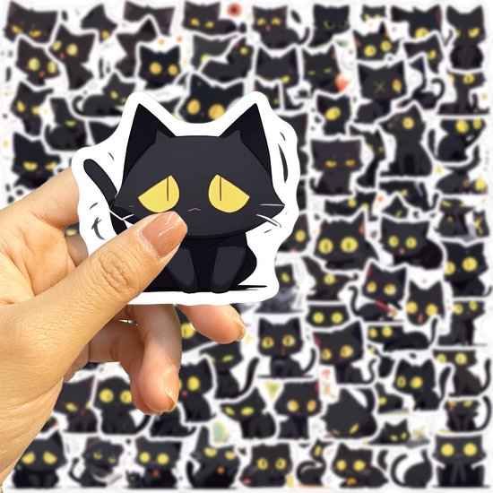 Yamobi Zwarte kattenstickers, 500 stuks, Kawaii