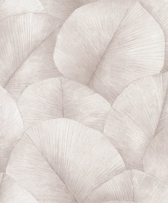 Kumano - Bladeren - Behang - Wallpaper - Vliesbehang - Grijs/Roze - 0,53 x 10,05 M.