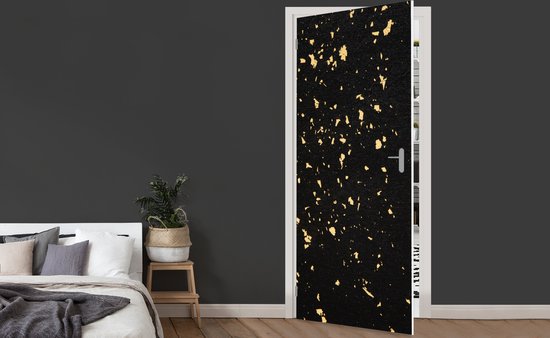 Autocollant de porte Flocons dorés sur fond noir - 90x205 cm - Affiche de porte