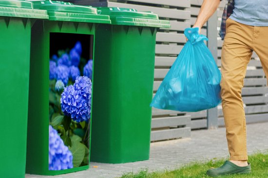 Autocollant pour contenant Gros plan sur des fleurs d'hortensia bleues - 38 x 80 cm - Autocollant Kliko