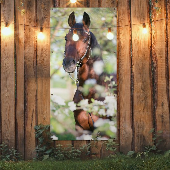 Décoration murale murale d'extérieur Cheval - Fleur - Printemps - 80x160 cm