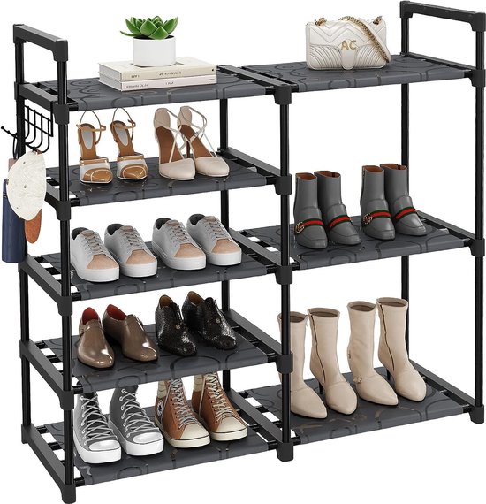 Schoenenrek met 5 niveaus, schoenenstandaard van metaal, smal schoenenrek, voor woonkamer, entree, kleedkamer, slaapkamer, schoenenrek, ruimtebesparend, 82,5 x 30,5 x 85 cm, zwart
