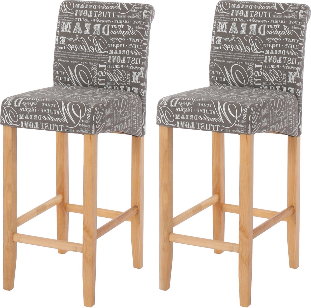 Set van 2 barkrukken MCW-C33, barkruk barkruk, hout ~ belettering, grijs, lichte poten, stof/textiel