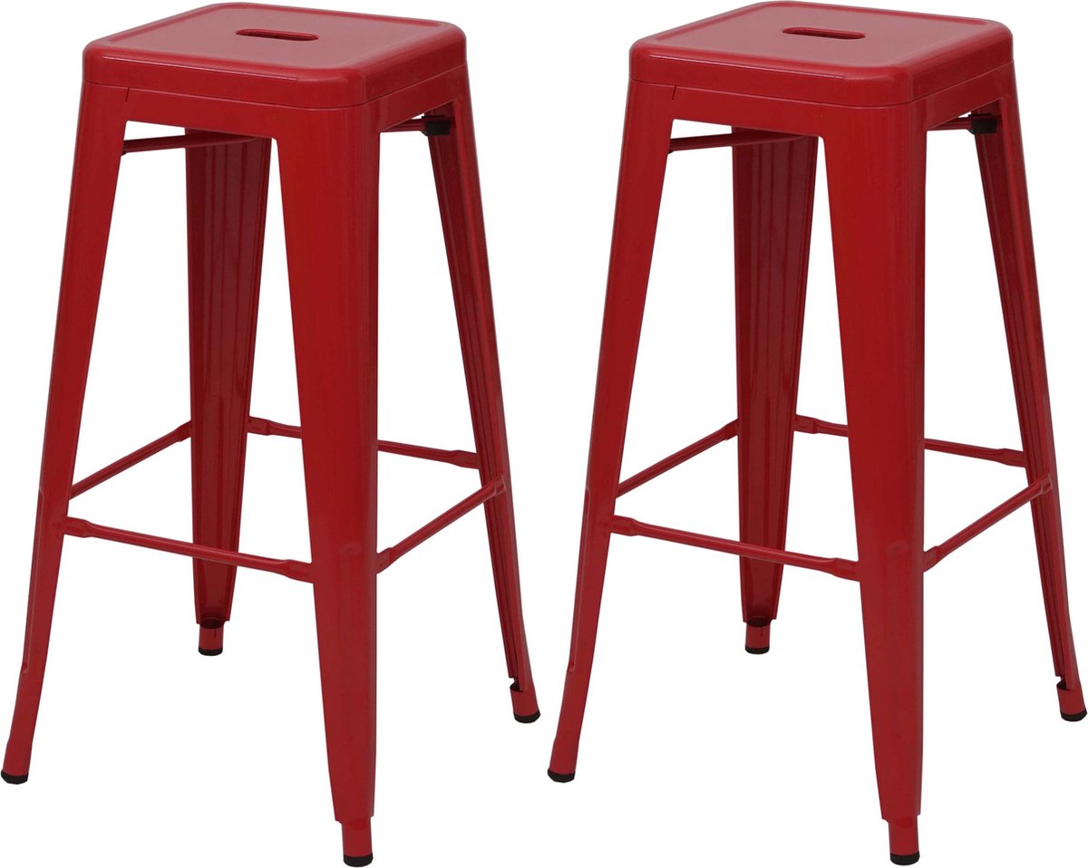 MCW Set van 2 barkrukken MCW-A73, barkruk tegenkruk, metalen industrieel ontwerp stapelbaar ~ rood