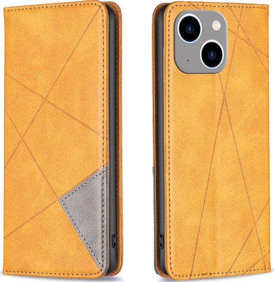 Mobigear Rhombus Slim Phone Case adapté pour Apple iPhone 15 Plus Case Bookcase - Cognac