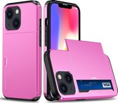 Mobigear Card Telefoonhoesje geschikt voor Apple iPhone 15 Hoesje Hardcase Backcover Shockproof met Pasjeshouder - Roze