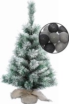 Petit sapin de Noël artificiel enneigé - incl. ampoules noir/gris - H60 cm