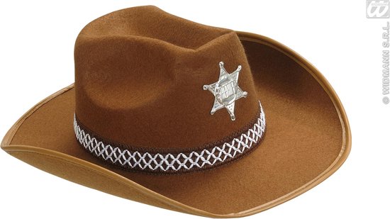 Widmann - Cowboy & Cowgirl Kostuum - Hoed Sheriff Bruin - Bruin - Carnavalskleding - Verkleedkleding