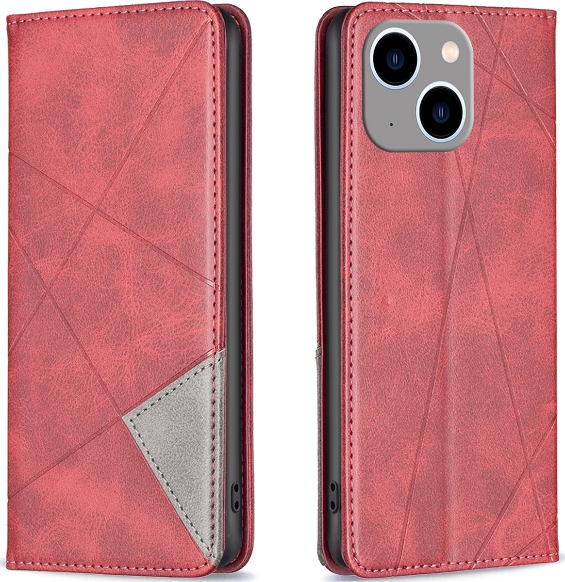 Mobigear Telefoonhoesje geschikt voor Apple iPhone 15 Plus Hoesje | Mobigear Rhombus Slim Bookcase | Pasjeshouder voor 2 Pasjes | Telefoonhoesje voor Pinpas / OV Kaart / Rijbewijs - Rood