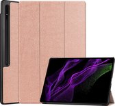 Hoes Geschikt voor Samsung Galaxy Tab S9 Ultra Hoes Tri-fold Tablet Hoesje Case Met Uitsparing Geschikt voor S Pen - Hoesje Geschikt voor Samsung Tab S9 Ultra Hoesje Hardcover Bookcase - Rosé goud
