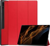 Hoes Geschikt voor Samsung Galaxy Tab S9 Ultra Hoes Book Case Hoesje Trifold Cover Met Uitsparing Geschikt voor S Pen - Hoesje Geschikt voor Samsung Tab S9 Ultra Hoesje Bookcase - Rood