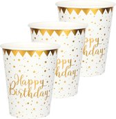 Verjaardag feest bekertjes happy birthday - 50x - wit - karton - 270 ml