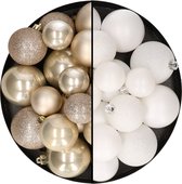 Kerstballen 60x stuks - mix wit/champagne - 4-5-6 cm - kunststof - kerstversiering
