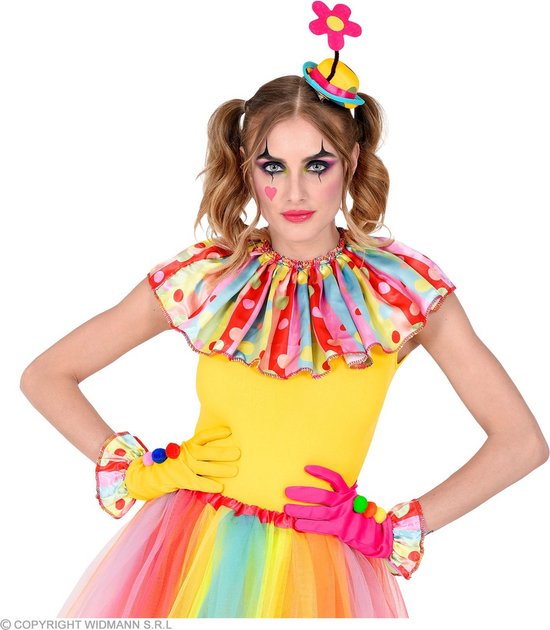 Widmann - Clown & Nar Kostuum - Set Clown Daisy - Geel, Roze - Carnavalskleding - Verkleedkleding