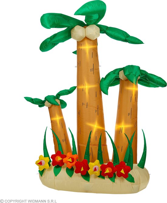 Widmann - Hawaii & Carribean & Tropisch Kostuum - Drie Opblaasbare Tropische Palmbomen 240 Centimeter - Groen, Bruin - Carnavalskleding - Verkleedkleding