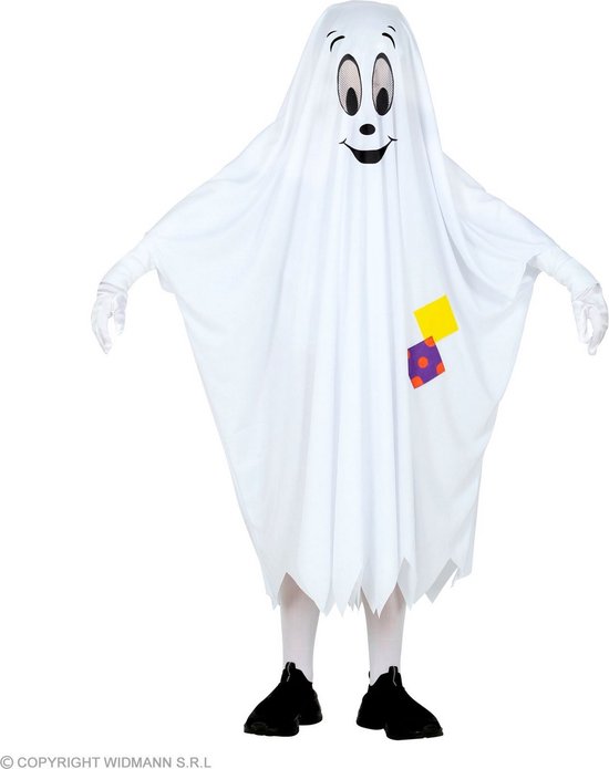 Widmann - Spook & Skelet Kostuum - Het Vriendelijke Spookje Kind Kostuum - Wit / Beige - Maat 128 - Halloween - Verkleedkleding