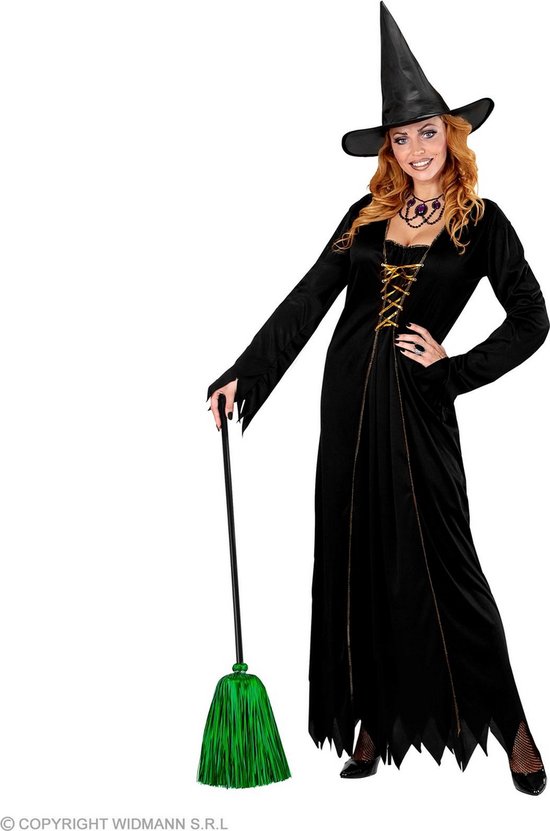 Widmann - Heks & Spider Lady & Voodoo & Duistere Religie Kostuum - Heksenbezem Groen Folie 92 Centimeter - Groen - Halloween - Verkleedkleding