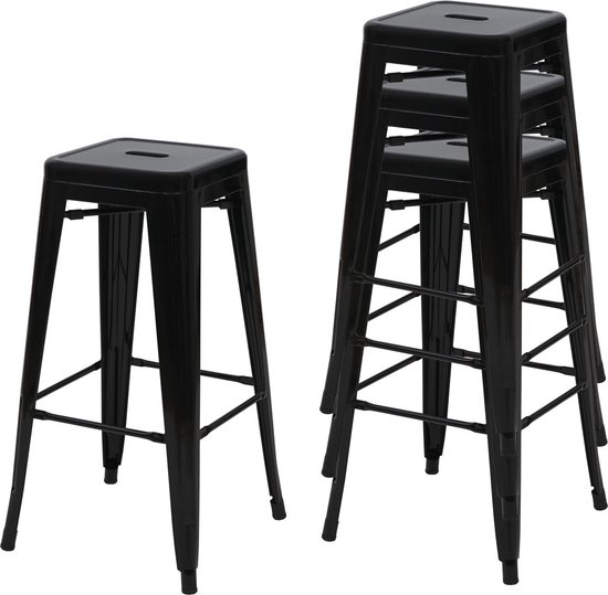 Set de 4 Tabourets de Bar MCW-A73, Tabouret de Bar Tabouret de Bar, Métal Design Industriel Empilable ~ Noir