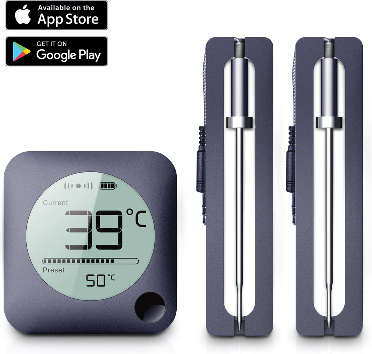 Claire Vleesthermometer - Oventhermometer - BBQ Thermometer - Draadloos met app - Incl. Batterijen en 2 meetsondes