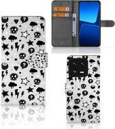 Telefoonhoesje Xiaomi 13 Pro Wallet Book Case met Pasjeshouder Silver Punk