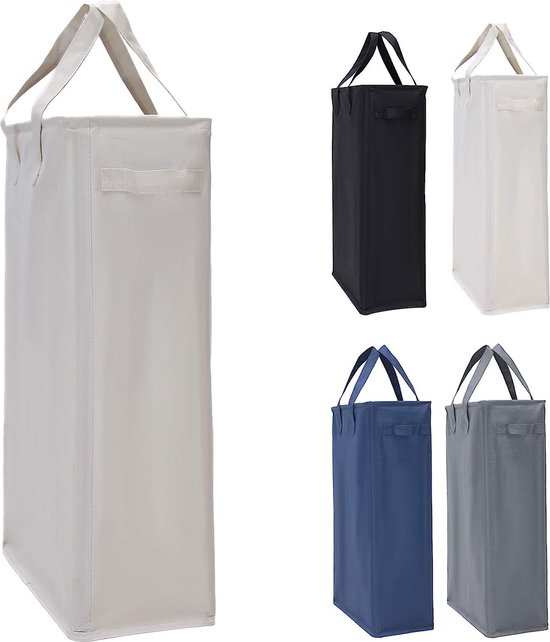 IHOMAGIC Smalle wasmand met handgreep, stabiele opvouwbare wasverzamelaar, dunne wasmand voor vuile was, opbergzak voor kleding speelgoed 45 l, 39 x 19 x 60 cm, zwart