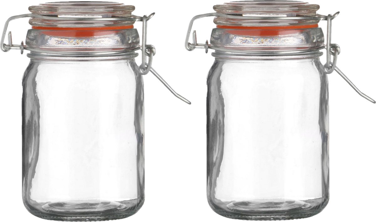 Urban Living Voorraadpot/bewaarpot - 2x - 250 ml - glas - met beugelsluiting - D7 x H12 cm