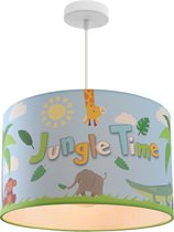 Olucia Jungle Time - Lampe suspendue pour chambre d'enfant - Tissu - Blauw - Cylindre - 30 cm