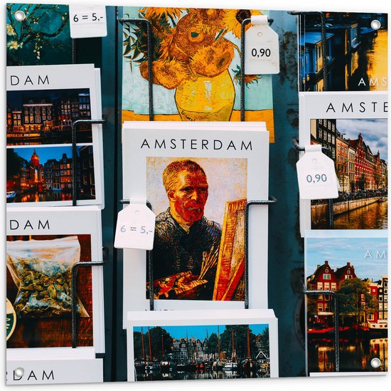 Tuinposter – Amsterdamse Ansichtkaarten in het Rek - 80x80 cm Foto op Tuinposter (wanddecoratie voor buiten en binnen)