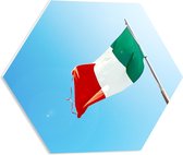 PVC Schuimplaat Hexagon - Italiaanse Vlag op Stok - 50x43.5 cm Foto op Hexagon (Met Ophangsysteem)