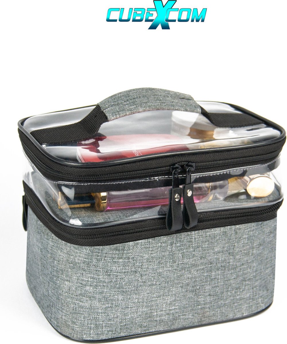 Toilettas, Make Up Tasje, Make Up Koffer, Beautycase, Make Up Organizer, Make Up Tas, Toilettas Dames, Make Up Tas Organizer, Make Up Etui, Beautycase Koffer, Doorzichtige Toilettas, Transparante Toilettas, 24x18x24 CM,GRIJS