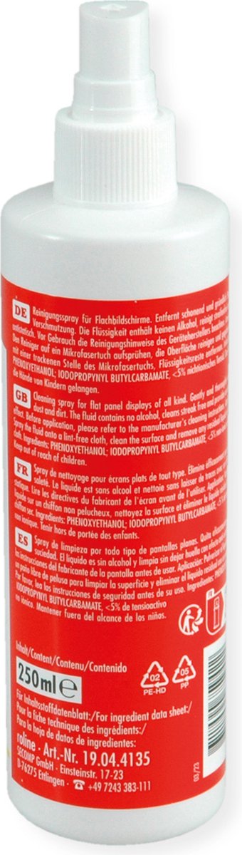 ROLINE beeldschermreiniger TFT inclusief microvezeldoek, 250 ml
