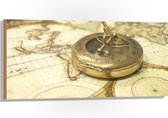 Hout - Gouden Kompas op Wereldkaart - 100x50 cm - 9 mm dik - Foto op Hout (Met Ophangsysteem)