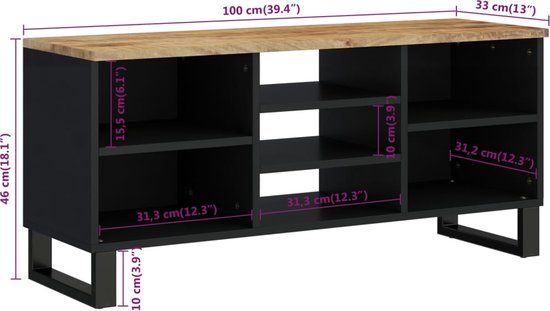 VidaXL Tv-meubel 100x33x46 massief en bewerkt hout