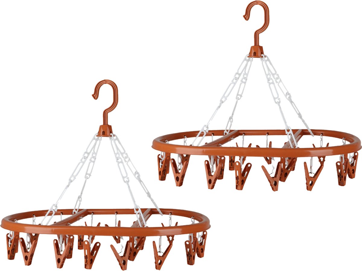 Urban Living Wasgoed droogcarrousel/droogmolen - 2x - 20 clips/knijpers - terra - kunststof - 30 x 42 cm