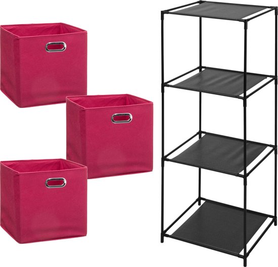 Storage Solutions Rack de stockage Smartrack - avec 3x paniers en tissu - rose framboise - 34 x 104 cm