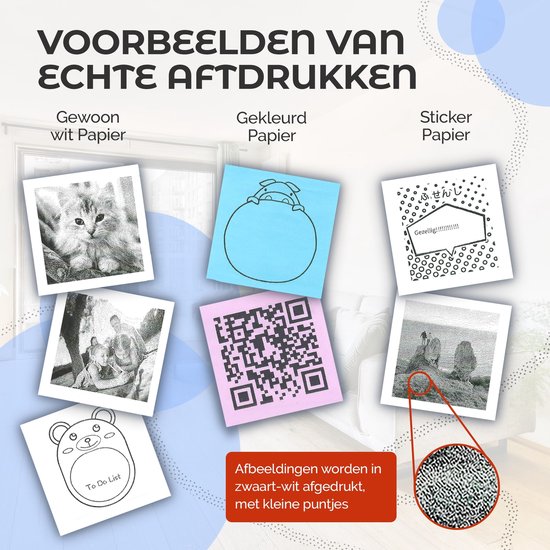 Mini Printer voor Mobiel - Fotoprinter voor Smartphone - Mini Pocket Printer - Pocket Printer Smartphone - Fotoprinter Mobiel - Kerstcadeau - Incl. 5 Rollen Zelfklevend Papier + 5 Rol Wit Papier + 3 Rollen Gekleurd Papier + 5 Pennen