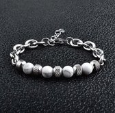 Leerella Dames en Heren Armband - Wit Verstelbare Kralen met RVS Armband - Verstelbare Heren - en Damesarmband van Edelstaal - Moederdag Vaderdag Valentijnsdag 18+5cm