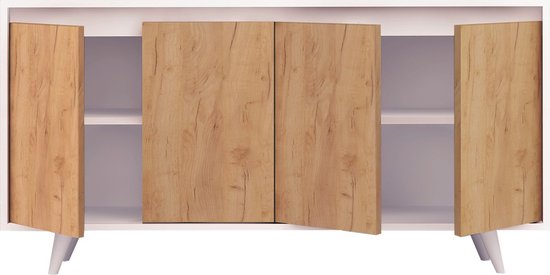 Dressoir - Stijlvol Eiken & Wit Design - 140x86x40cm - Duurzaam Melamine Materiaal