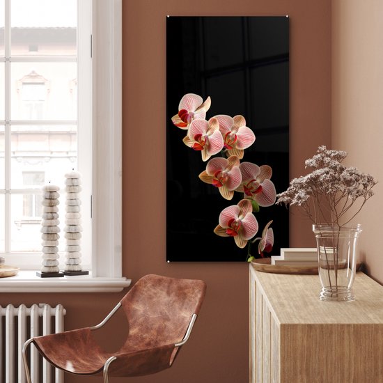 MuchoWow® Glasschilderij 60x120 cm - Schilderij acrylglas - Bloemen - Orchidee - Roze - Botanisch - Natuur - Foto op glas - Schilderijen