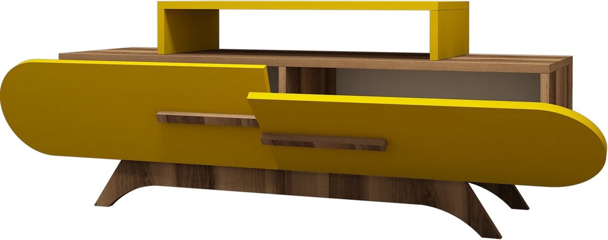 Skye Decor TV Meubel - Stijlvol Geel & Walnoot Design - Ruime 145x49,8x36,8cm - Duurzaam Melamine Materiaal