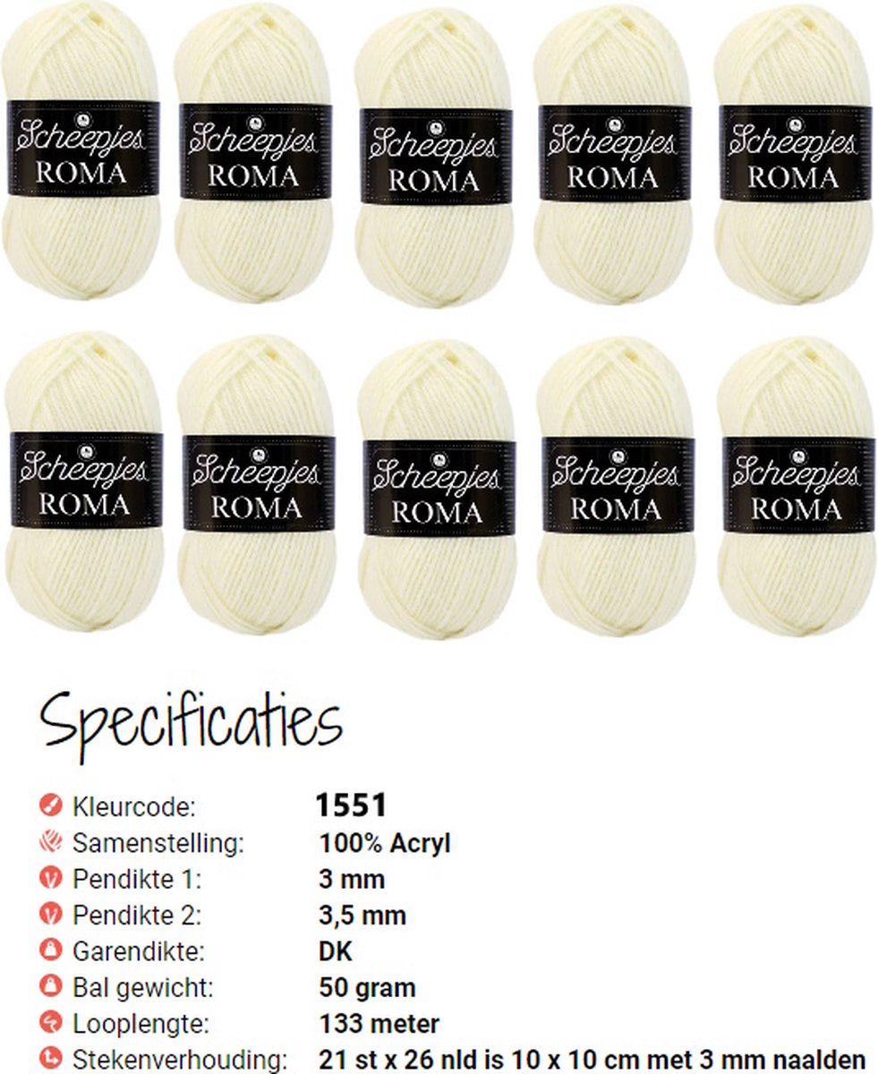 Scheepjes Roma 1614 Wit set van 10 bollen x 50 gram