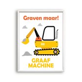 Postercity - Poster Gele Graafmachine - Kinderkamer Poster - Muurdecoratie - 70x50cm