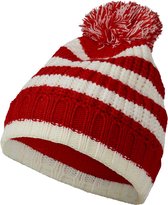 Apollo - Feestmuts met pompon - rood-wit - one size - Muts heren - Muts dames - Muts carnaval - Warme muts - Carnavalsmuts Roosendaal - Muts PSV