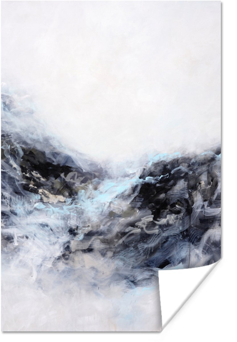 Poster Zwart - Wit - Verf - Abstract - 40x60 cm