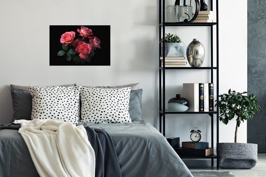 Poster Rozen - Roze - Bloemen - Natuur - Zwart - 30x20 cm
