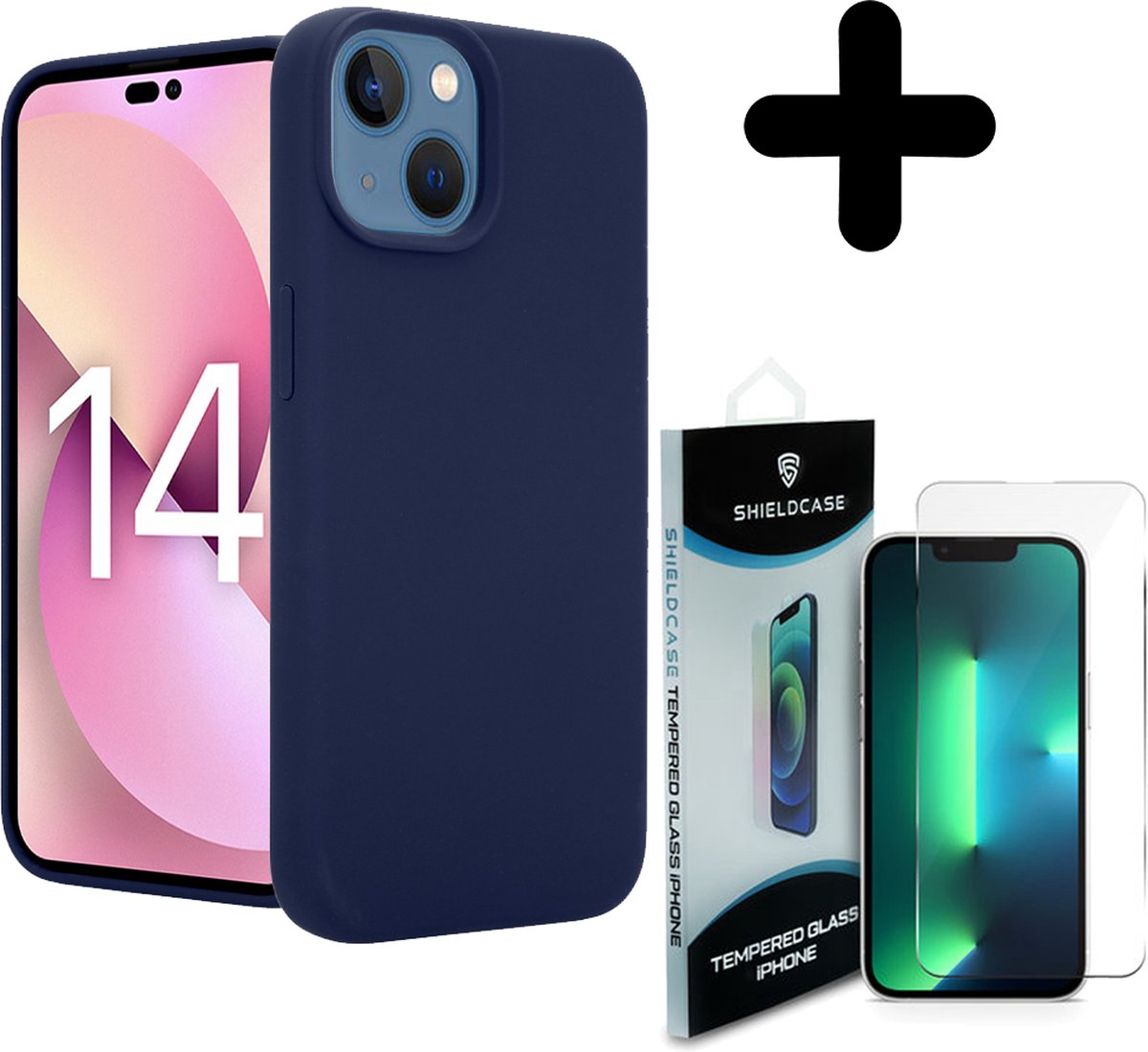 Coverzs Luxe Liquid Silicone case geschikt voor iPhone 14 (royaal blauw) + ShieldCase screenprotector - beschermglas iPhone bescherming - iPhone case bescherm hoesje + Screenprotector