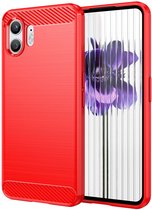 Coque pour téléphone Nothing (2) - Coque en gel TPU MobyDefend - Métal brossé + aspect carbone - Rouge - Coque pour téléphone portable - Coque adaptée pour : Nothing Phone (2)